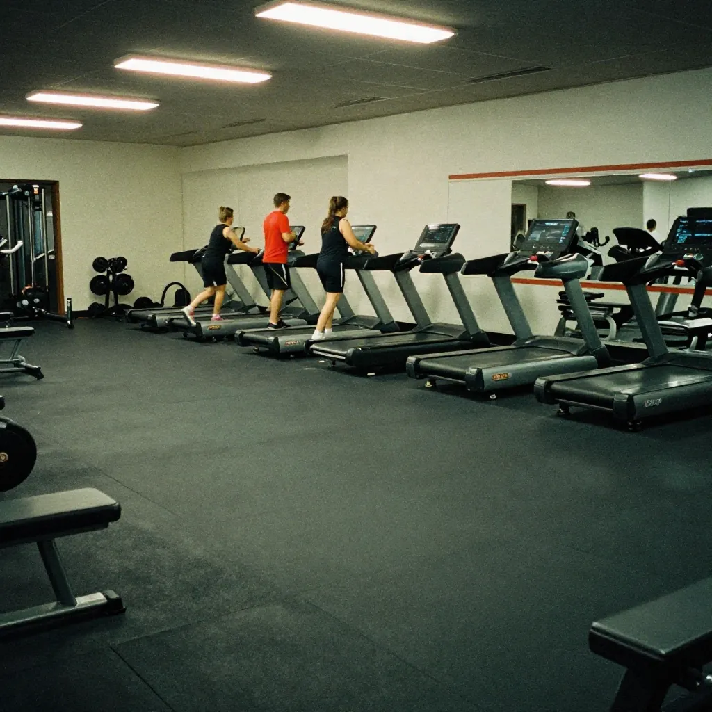 Open training floor with equipment arranged in rows